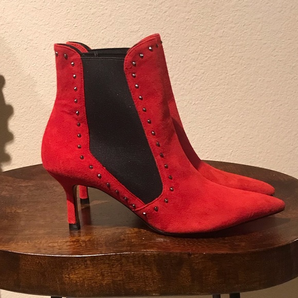 NWT ZARA RED SUEDE STUDDED ANKLE BOOTIES, Sz9 EU39 - Picture 3 of 6